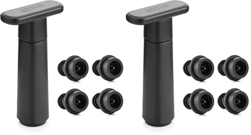 Image of WOTOR Wine Saver Vacuum Pump with 4 Stoppers, Wine Stopper & Preserver, Reusable Bottle Sealer Keeps Fresh, Ideal Accessories Gift (Flat Handle) (Pack of 2)