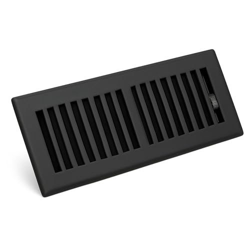 Image of 4 inch x 14 inch Black Floor Register 2 Way - Stamped Face Steel Vent Cover, HVAC Floor Grille for AC Heat, Fits 4x14 Duct Opening, Heavy Duty Metal Register