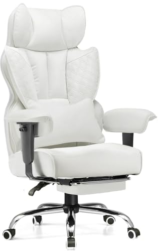GTRACING Big and Tall Gaming Chair 400lbs Heavy Duty Office Chair with Foot Rest & Ergonomic Pocket Spring Lumbar Support, High Back 3D Saddle Shaped Cushion for Back Pain Relief, White