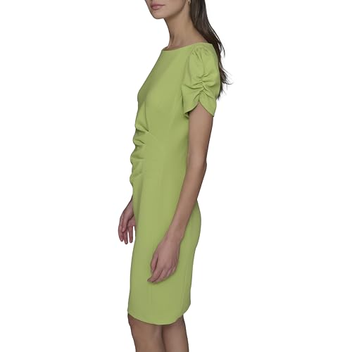 Image of KARL LAGERFELD Short Ruched Sleeve Jewel Neck Sheath Mini Dress