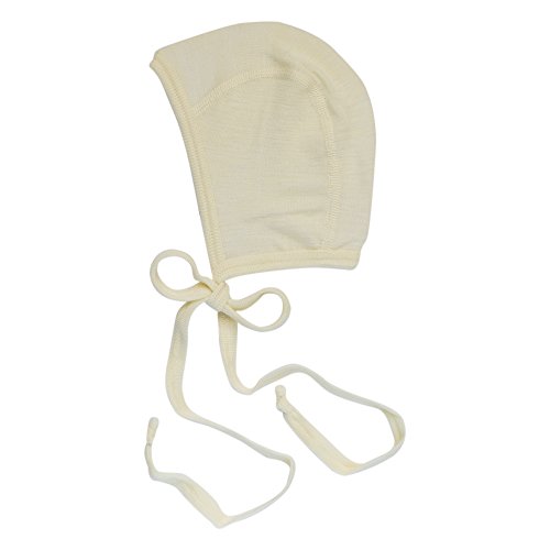 EcoAble Apparel Newborn Baby Bonnet Hat with Ties, Organic Merino Wool Knit (74-80/6-9 Months, Natural)