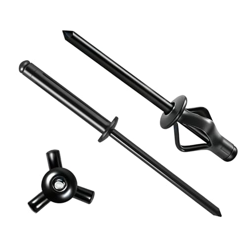 1/8" x 3/4" Tri-Fold Rivets Assortment - 140Pcs,All Black Tri-fold Exploding Pop Rivets Solid Aluminum Tri Grip Rivets Bulb Style Rivets for Kayak Marine Boat