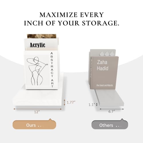 Image of 24 inch Extra Deep Floating Shelves, Set of 2, White Finish | 24 inchL x 12 inchD x 1.8 inchH, Set of 2, Solid Paulownia Wood, Painted White Finish, Hidden Brackets, Hardware Included