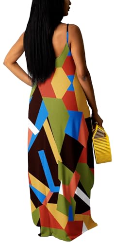 Image of Summer Dresses for Women Spaghetti Strap Beach Floor Length Maxi Sundresses | Floral Print,Casual,with Pockets