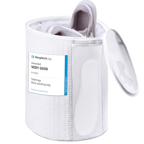 Teletrogy Bolsa Zapatillas Lavadora, Limpieza Envolvente De 360°, Reutilizable para Tallas Grandes Y Múltiples Pares con Cremallera Oculta, Lava Cordones Y Plantillas, Capacidad Extra Grande, Blanca