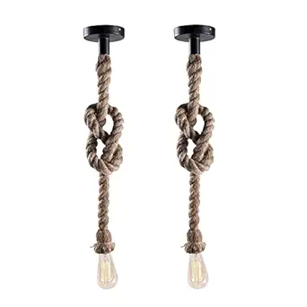 M2 Look 4W E27 Base Vintage Edison Bulbs Jute Rope String Light | Hanging Pendant Ceiling Decorative Lights (Bulb Not Included) (Pack of 2)
