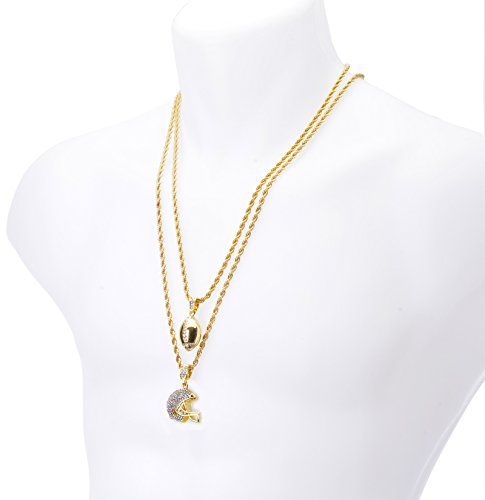 Metaltree98 Mens 14Kt Gold Plated Football & Football Helmet Pendant 4 Mm, 22" & 26" Double Rope Chain Set Mhc 20 G #TOP2