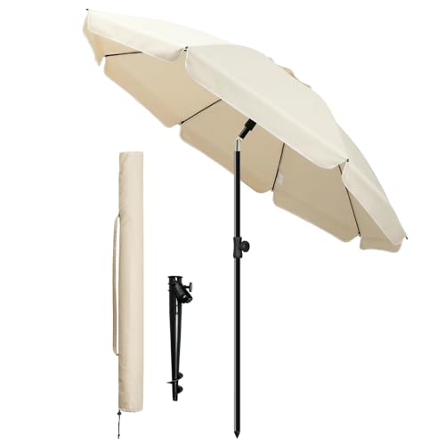 vounot® Parasol de Jardin 200cm Inclinable Hauteur Réglable avec Ancrage au Sol Parasol de Plage...