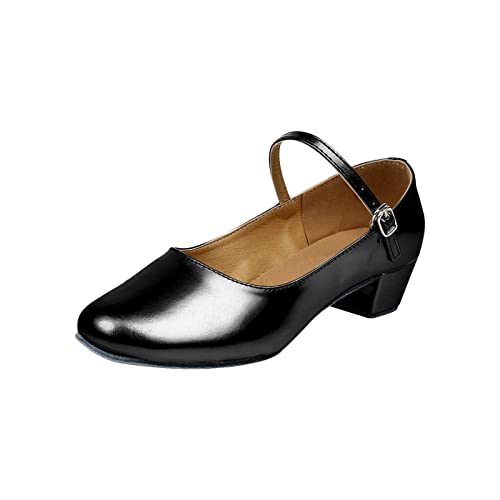 Girls Dance Shoes Low Heel Princess Flats Block Heel Mary Jane Flower Wedding Party Princess Shoes for Kids Toddler