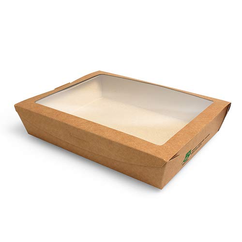 Papstar 4x40 Contenitori alimentari in cartone con finestra trasparente in PLA"pure" rettangolare 1000 ml 4,5 cm x 18 cm x 13 cm