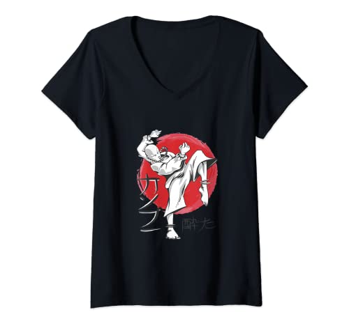 Mujer Kung fu maestro lucha karate patadas arte marcial Camiseta Cuello V