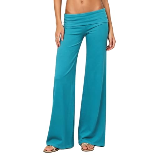 Image of Lounge Yoga Pants for Women Fold Over Low Waist Wide Leg Bell Bottoms