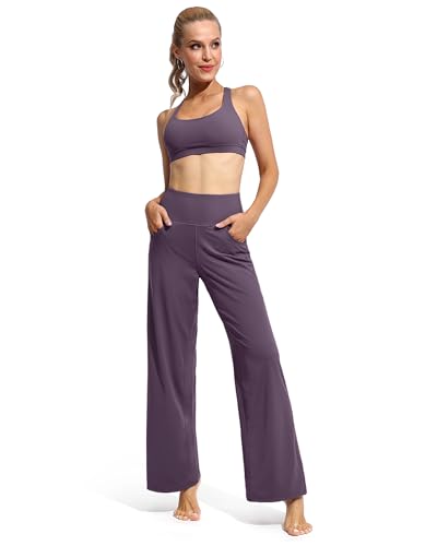 Image of Promover Wide Leg Pants Woman Yoga Pants with Pockets Stretch Loose Casual Lounge Sweatpants Petite /Regular /Tall