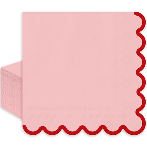 FYSUIMU 50 Pcs Pink Red Luncheon Napkins Disposable Paper Napkin Scalloped Decorative Dessert Dinner Hand Napkin for Valentine s Day Wedding Home Party Table Supplies Decor