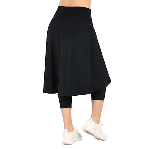 Womens Athletic Skirted Leggings with Pockets High Waisted Knee Length Skirts with Capris Leggings for Tennis3