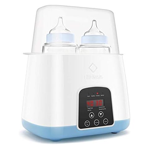 Baby Bottle Warmer & Bottle Sterilizer, LifeBasis 6 in 1 Double Bottle Warmer for Breast Milk, Baby Food Heater with LCD Display Accurate Temperature Control, Constant Mode, Fit All Baby Bottles Cover