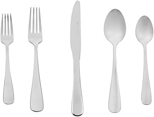 Amazon Basics 20-Piece Stainless Steel Flatware Set with Round Edge, Service for 4, Silver