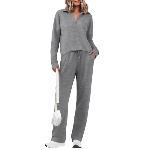 Totatuit Womens Sweatsuits 2 piece Set Lapel Half Zip Lightweight Sweatshirts and Wide Leg Pants Tracksuit Lounge Sets