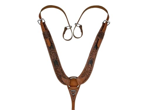 Showman Floral Tooled Leather Pulling Collar w/Black Rawhide Lacing