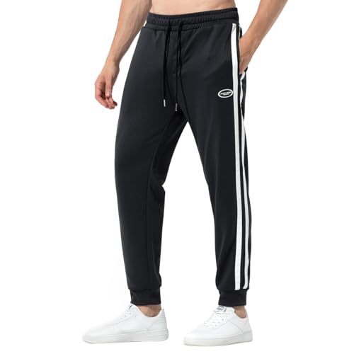 Mauro Kane Mens Joggers Tracksuit Bottoms Jogging Trousers Men Sweatpants Casual Gym Running with Pockets, Black-L