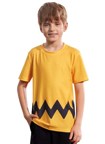 IIMMER Child Boys Halloween Yellow Challie Blown T-Shirt for Girls Zigzag Short Sleeve Tee 7-8 Years