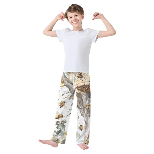 ZZXXB Bee Hive Boys Long Pants Soft Trousers Elastic Waist Kids Lounge Bottoms with Pockets S-XL3