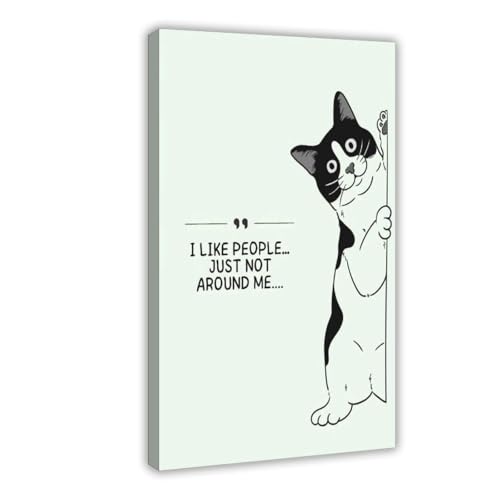 Poster chat amusant cadeau original minimaliste sur toile de 40,6 x 61 cm
