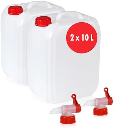 Deux jerricans alimentaires 10 L avec robinets pour stocker l'eau potable