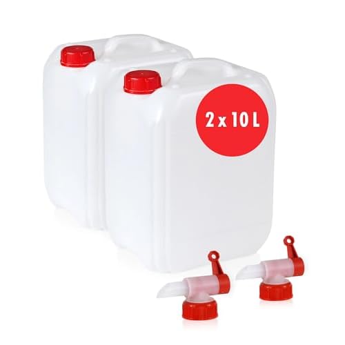 Höfer Chemie 2 x 10 L Wasserkanister Set Weiß - Ideales Camping Zubehör für Flüssigkeiten - Mit Ablasshahn & Schraubverschluss