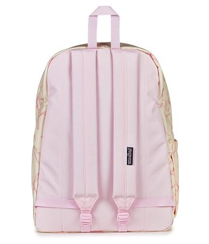 Image of JanSport SuperBreak Plus Backpack with Padded 15-inch Laptop Sleeve and Integrated Bottle Pocket - Spacious and Durable Daypack for Work and Travel, Rows Of Bows Natural /Pink Ice