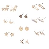 Gatuida Pendientes de Niña 9 Pares Diseño Sencillo de Corazón, Estrella, Luna y Cruz, Accesorios de Moda Creativos para Orejas, Ideales para Uso Diario y Fiestas
