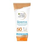 Garnier Ambre Solaire Sun Cream Face SPF 50+ Sensitive Advanced Sunscreen Body, High Protect, Water Resistant, Non-Greasy, Hypoallergenic, Fragrance-Free, UVA UVB Protect with Ceramide, 175ml