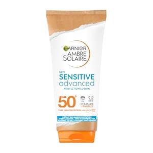 Garnier Ambre Solaire SPF 50+ Sensitive Advanced Sun Cream, For Sensitive Skin, Water Resistant & Non-Greasy Sunscreen, SPF 50 UVA & UVB Protection, Approved by Cruelty Free International, 175ml