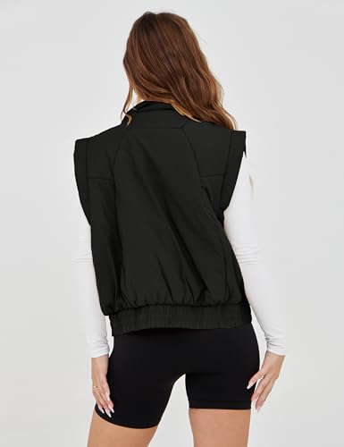 SKIKYAN Women Quilted Puffer Vest Button Down Scrunch Sleeveless Winter Stand Collar Padded Gilet with Pockets4