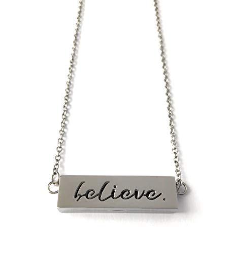 Minimalist Diffuser Necklace:"Believe" Aromatherapy bar Necklace for Essential Oils with Modern Pendant Style Locket (Reversible and Adjustable)