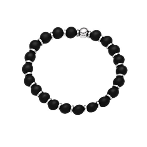 DUR Armband aus schwarzem Achat mit Hämatitscheiben und 925er Sterling-Silber Kugel – Elegantes Design, Maße: 19 cm x 6 mm, A1606.16