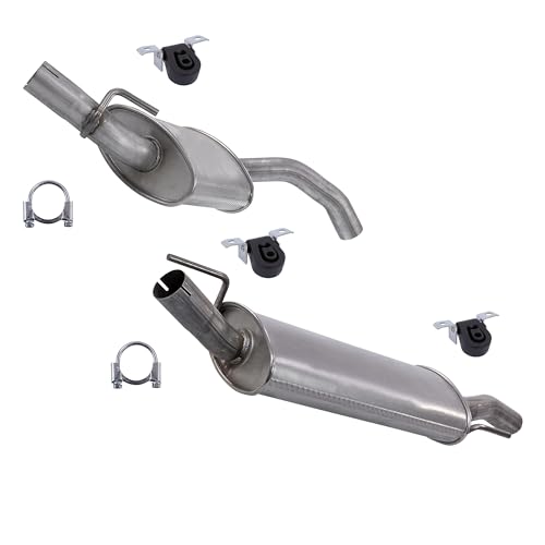 ATEC Germany Auspuff Schalldämpfer Set 1x Mittelschalldämpfer, 1x Endschalldämpfer, mit Montagematerial Kompatibel mit VW GOLF 3 (1H1), GOLF 3 Cabriolet (1E7), GOLF 4 Cabriolet (1E7)