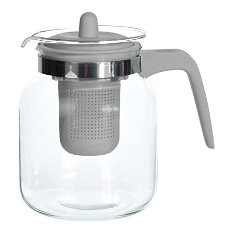 Glass Teapot with Infuser 1500ml Clear Tea Pot with Removable Strainer Filter for Loose Leaf Tea Herbal Tea Coffee Tea Kettle Flat Base Plastic Lid & Handle 1.5l (Grey) Cover