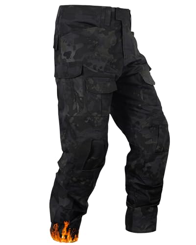 Men's Fleece Lined Tactical Pants Thermal Camo Cargo Pants Winter Waterproof Hiking Pants Insulated Work Pants
