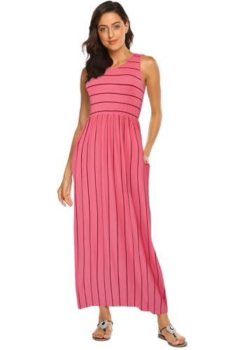 Image of Hount Women's Summer Sleeveless Striped Flowy Casual Long Maxi Dress with Pockets