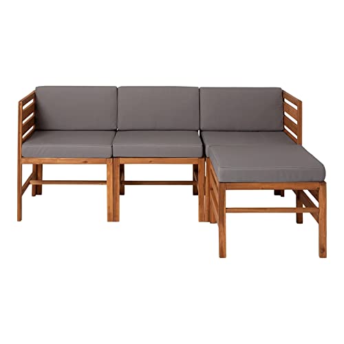 Walker Edison Raya Modern 4 Piece Modular Solid Acacia Wood Patio Set, Set Of 4, Brown #TOP7