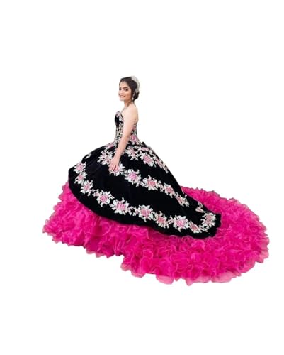 Vintage Floral Embroidered Charro Quinceanera Dresses Ruffle Mexican Style Sweet 15 Dress 2025