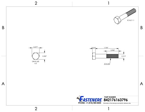 Image of 5 /16-24 x 1-3 /4 inch Hex Head Cap Screw Bolts, External Hex Drive, Stainless Steel 304, Partially Threaded, Stainless Steel, Quantity 10