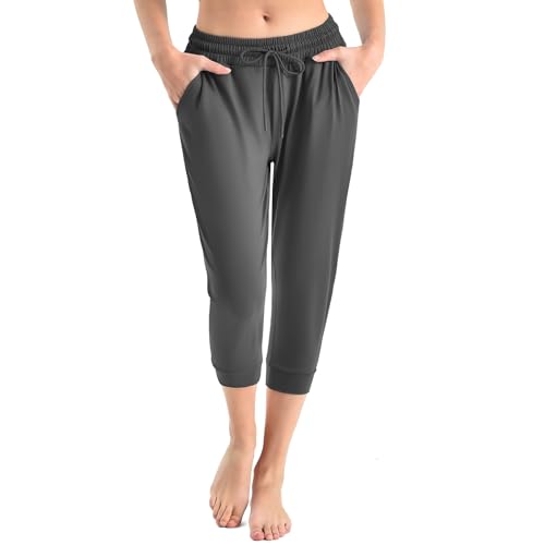 Walifrey Capri Pants for Women with Pockets Cropped Joggers Drawstring Sweatpants for Lounging Workout and Gym Grey 1 Pack Grey M