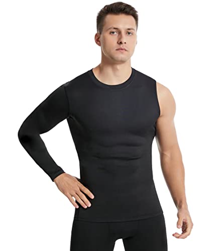 New Compression Shirts For Men 1/2 One Arm Long Sleeve Athletic Base Layer Undershirt Gear T Shirt For Workout Basketball (X-Large,Black-1) #TOP4