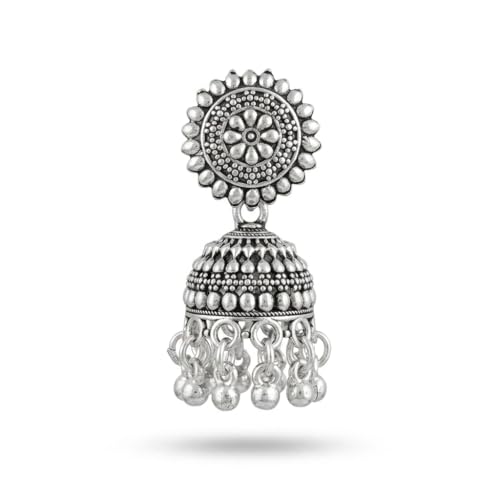 Image of Oxidized Silver Earrings for Women | Traditional Jhumka Chandbali Set | Antique German Silver Tribal Jewellery | 6 Pairs Combo