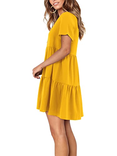 Amoretu Women Summer Dresses 2023 Short Sleeve Casual Tunic Dress Yellow M #TOP1