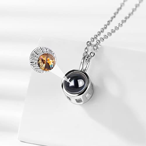 I Love You Necklace 100 Languages 925 Sterling Silver Projection on Round Onyx Pendant Memory Collarbone Necklace Projection Gifts For Her Wife Girlfriend Birthday Gift (Photo Projection)4