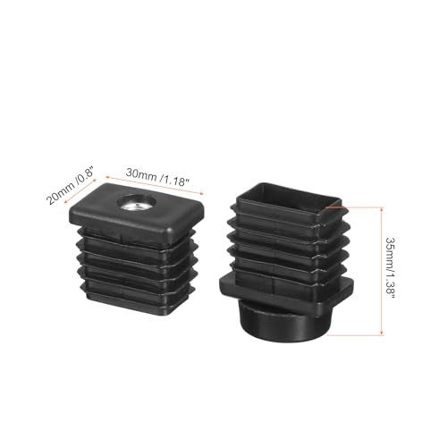 Image of uxcell 4 Set Leveling Feet, 20x30mm Plastic Adjustable Furniture Leg Leveling Rectangle Tube Insert Screw-in Glide Levelers Fit Hole 20mm for Table Chair Furniture, Black