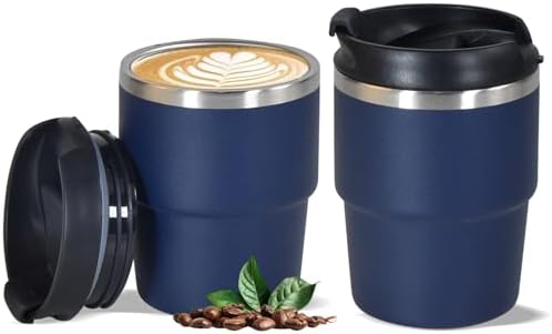 6oz Vacuum Insulated Espresso Cup Set of 2, Espresso Shot Cup for Coffee, Double Wall Stainless Steel Mini Tumbler Shot Glasses with Lid, Mini Coffee Cup